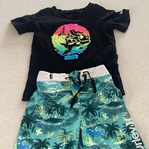 Hurley shirt and swim shorts